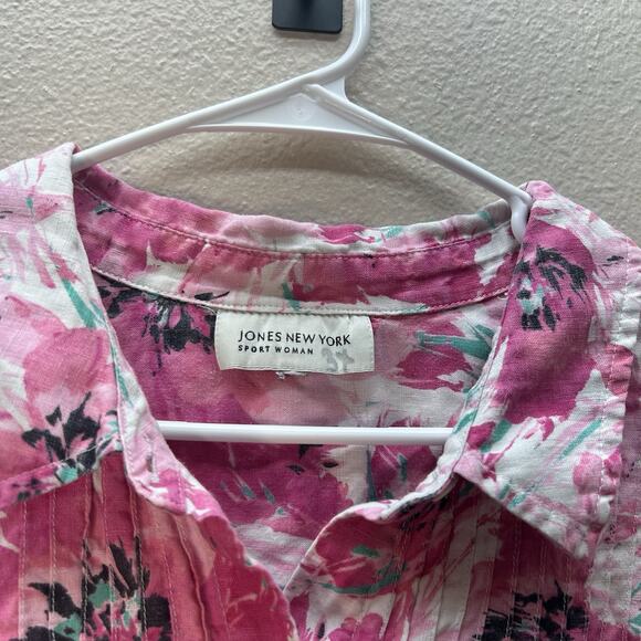 Jones New York 100% Linen Floral Button Up Shirt Plus Size 2X Pink Oversized - Picture 4 of 7